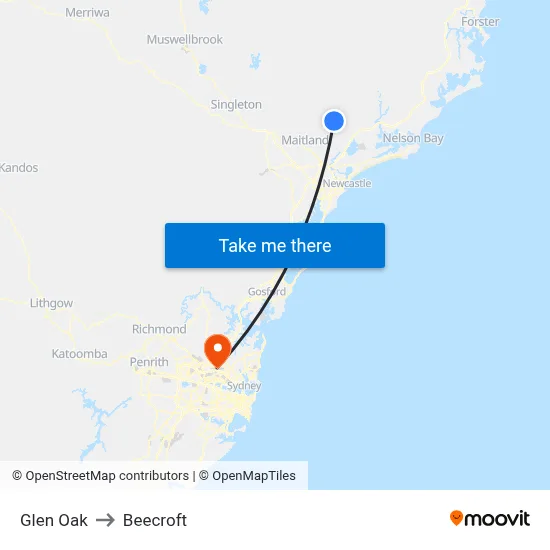 Glen Oak to Beecroft map