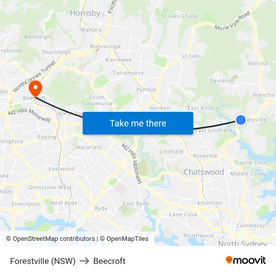 Forestville (NSW) to Beecroft map