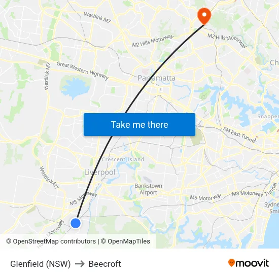 Glenfield (NSW) to Beecroft map