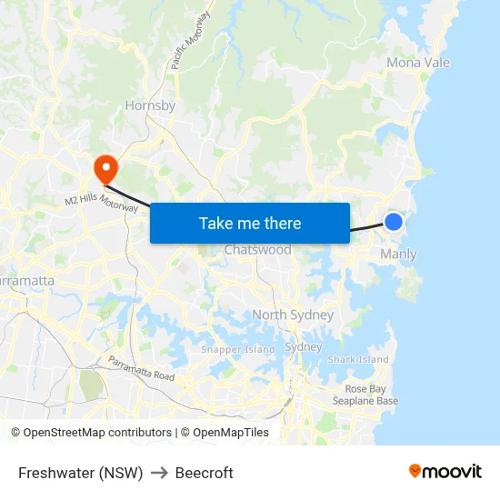 Freshwater (NSW) to Beecroft map