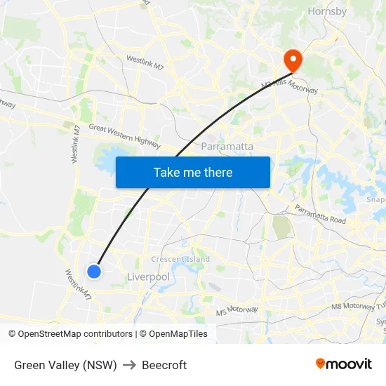 Green Valley (NSW) to Beecroft map