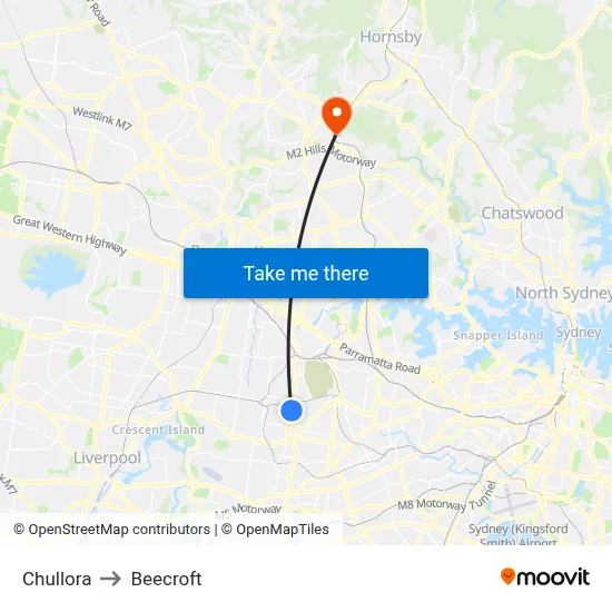 Chullora to Beecroft map