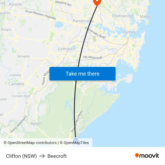 Clifton (NSW) to Beecroft map