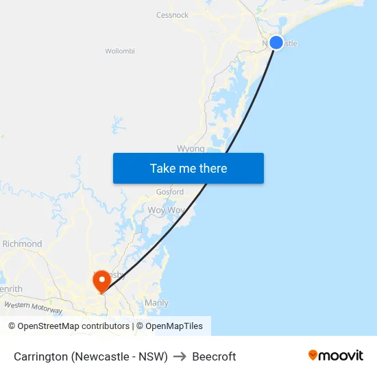 Carrington (Newcastle - NSW) to Beecroft map