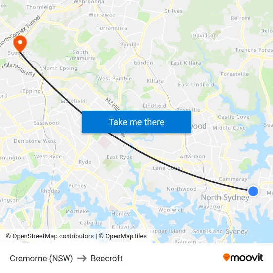 Cremorne (NSW) to Beecroft map