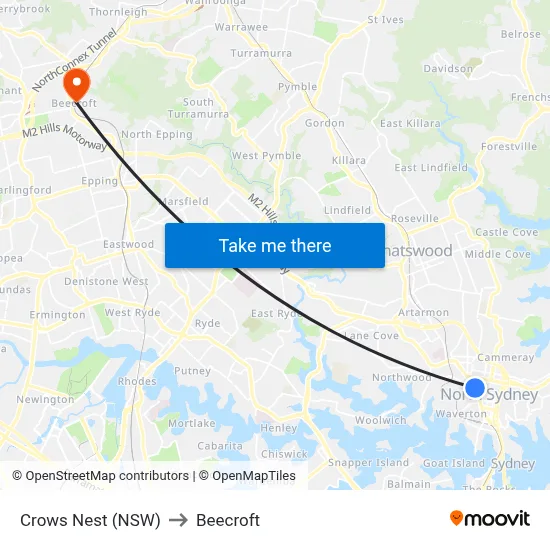 Crows Nest (NSW) to Beecroft map