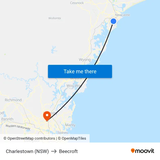 Charlestown (NSW) to Beecroft map