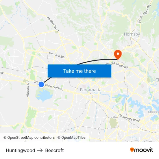 Huntingwood to Beecroft map