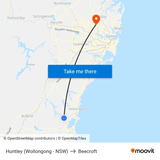 Huntley (Wollongong - NSW) to Beecroft map