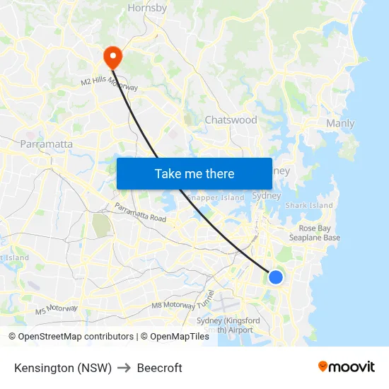 Kensington (NSW) to Beecroft map