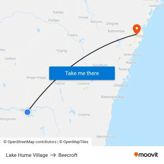 Lake Hume Village to Beecroft map