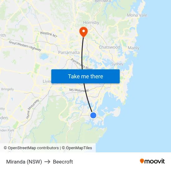 Miranda (NSW) to Beecroft map