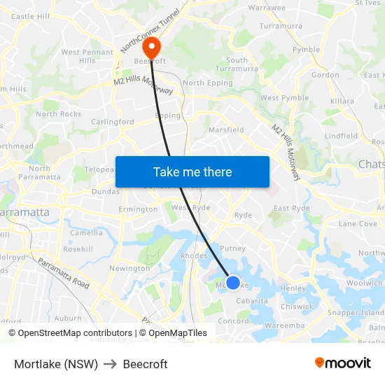 Mortlake (NSW) to Beecroft map