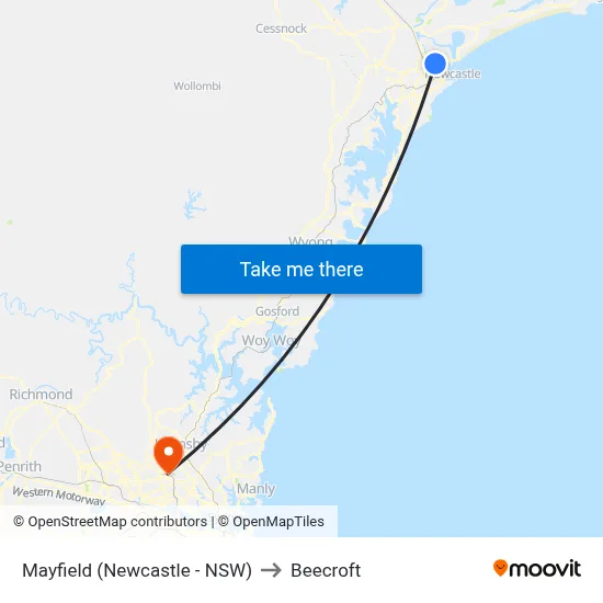 Mayfield (Newcastle - NSW) to Beecroft map