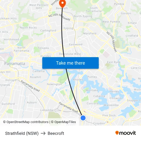 Strathfield (NSW) to Beecroft map
