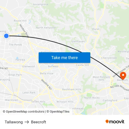 Tallawong to Beecroft map