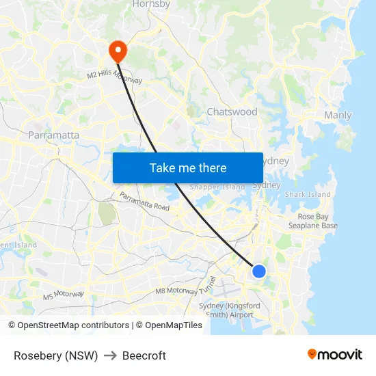 Rosebery (NSW) to Beecroft map