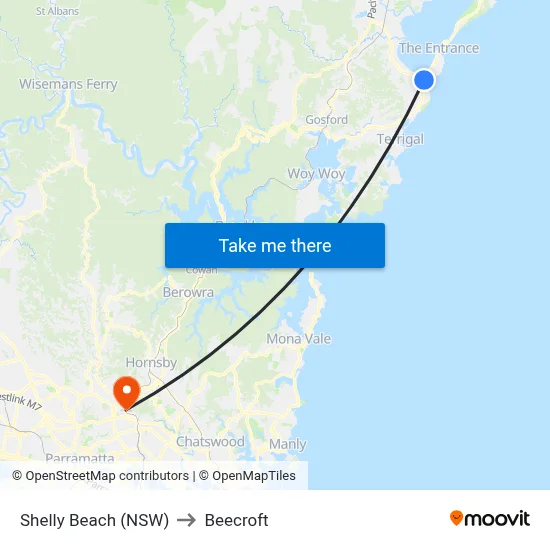 Shelly Beach (NSW) to Beecroft map