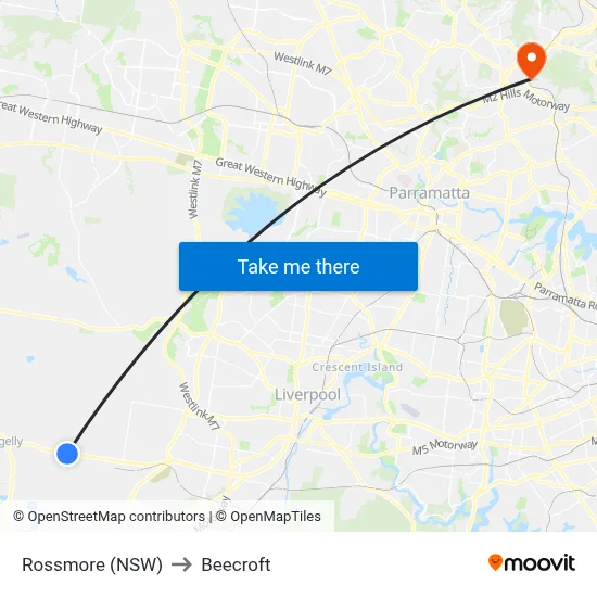 Rossmore (NSW) to Beecroft map