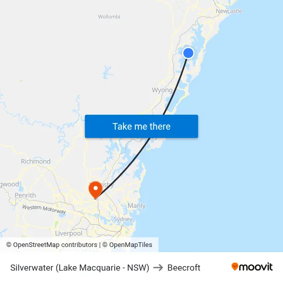 Silverwater (Lake Macquarie - NSW) to Beecroft map