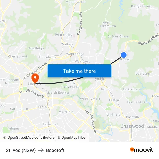 St Ives (NSW) to Beecroft map