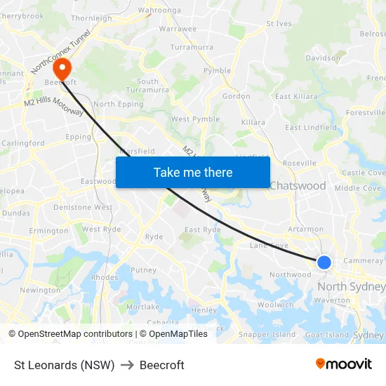 St Leonards (NSW) to Beecroft map