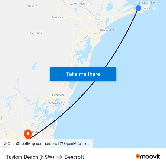 Taylors Beach (NSW) to Beecroft map
