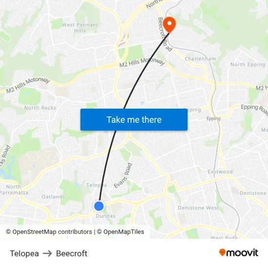 Telopea to Beecroft map