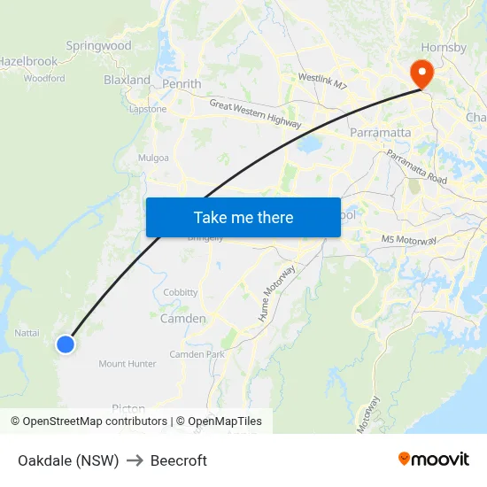 Oakdale (NSW) to Beecroft map