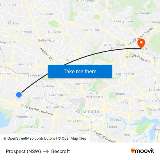 Prospect (NSW) to Beecroft map