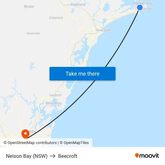 Nelson Bay (NSW) to Beecroft map