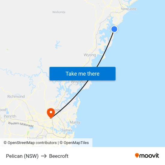 Pelican (NSW) to Beecroft map