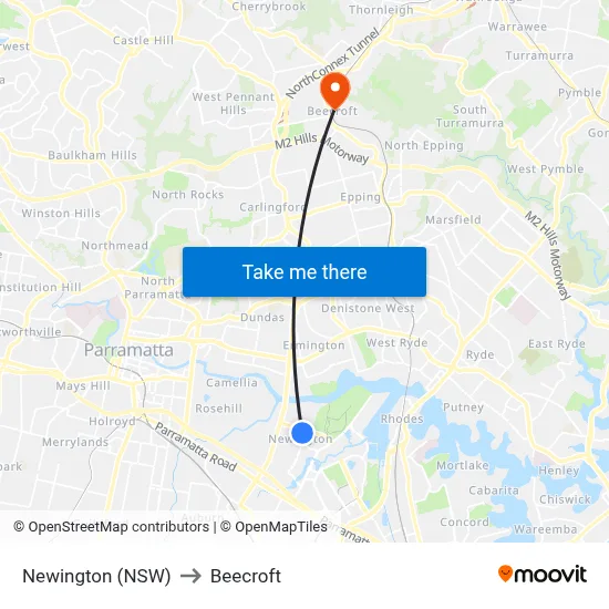 Newington (NSW) to Beecroft map