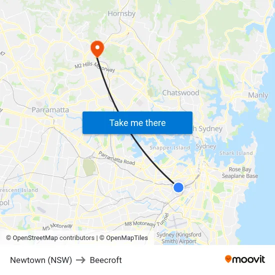 Newtown (NSW) to Beecroft map
