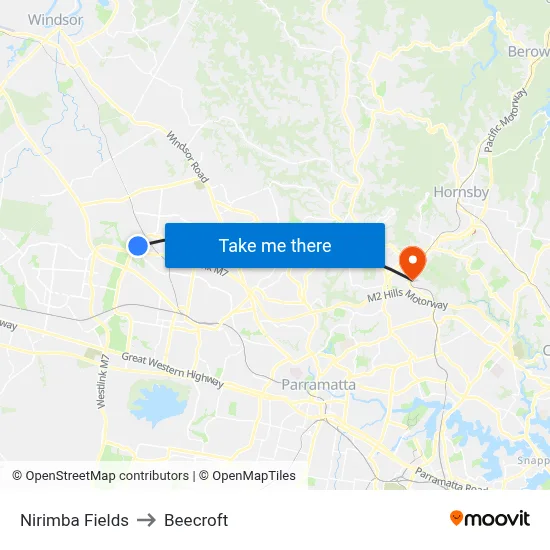 Nirimba Fields to Beecroft map