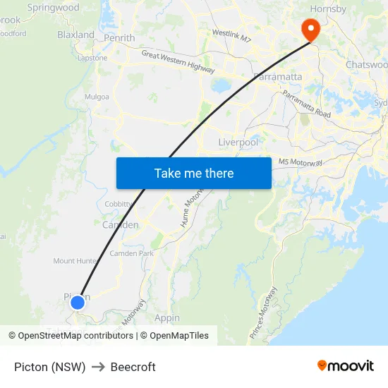 Picton (NSW) to Beecroft map