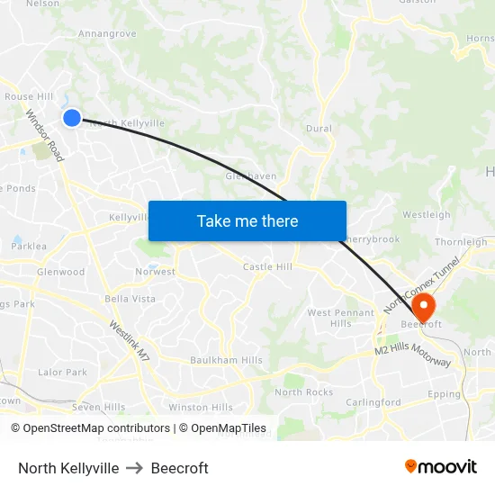 North Kellyville to Beecroft map