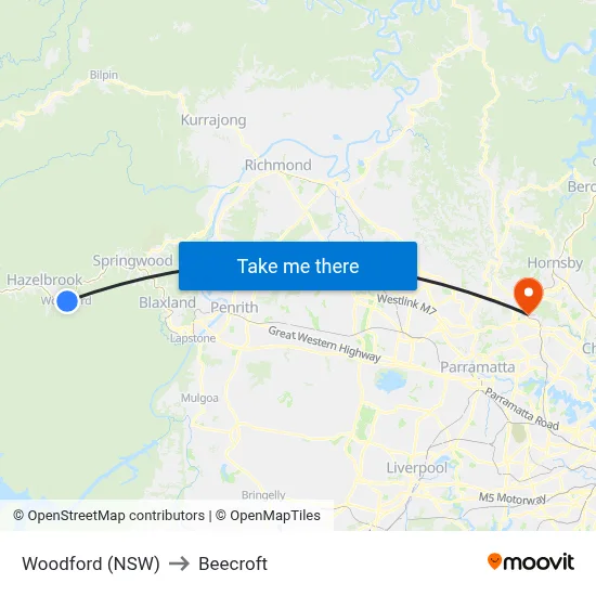 Woodford (NSW) to Beecroft map