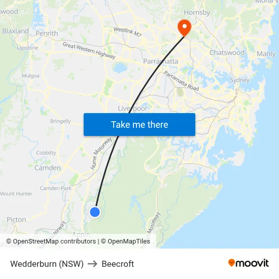 Wedderburn (NSW) to Beecroft map