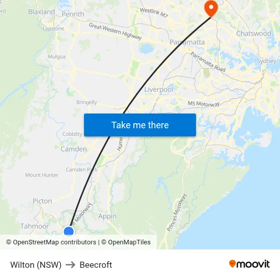 Wilton (NSW) to Beecroft map