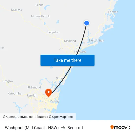 Washpool (Mid-Coast - NSW) to Beecroft map