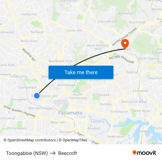 Toongabbie (NSW) to Beecroft map