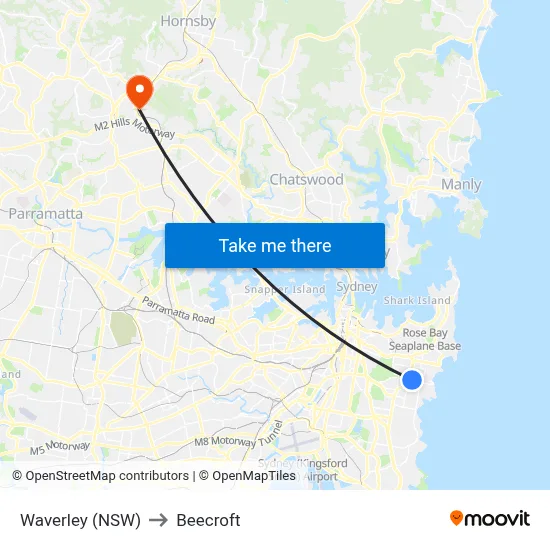 Waverley (NSW) to Beecroft map