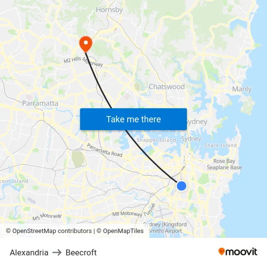 Alexandria to Beecroft map