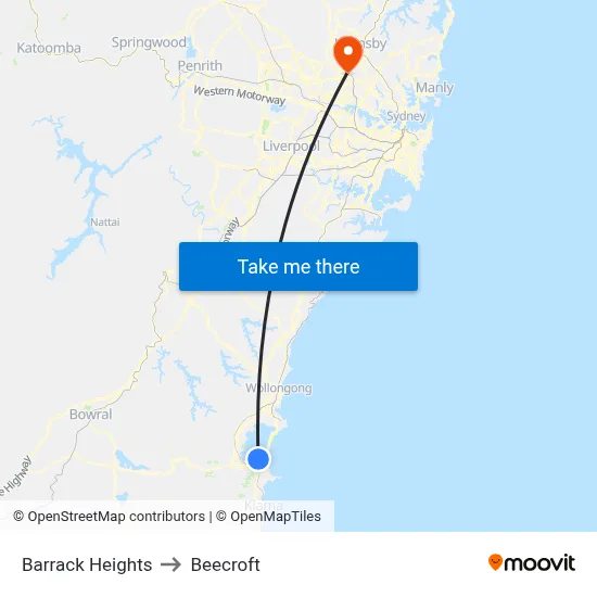 Barrack Heights to Beecroft map