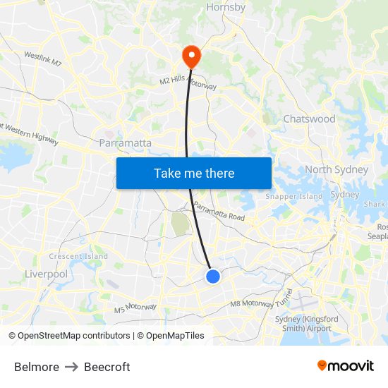 Belmore to Beecroft map