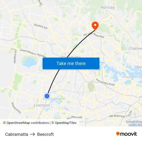 Cabramatta to Beecroft map