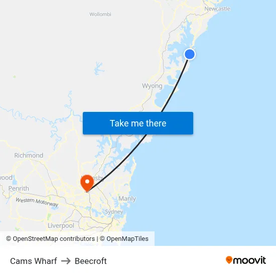 Cams Wharf to Beecroft map
