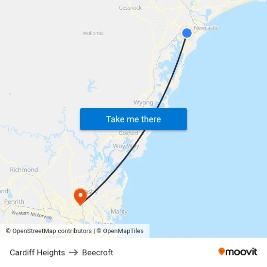Cardiff Heights to Beecroft map