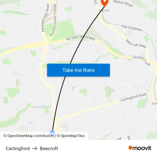 Carlingford to Beecroft map